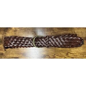 Belgo Lux Women Large Brown Wide Leather Belt Weaved Braided Brass Nordstrom 45"